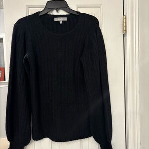 Marled Black Ribbed Crew Neck Sweater